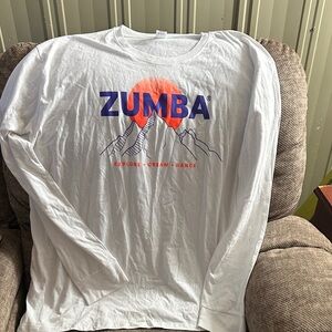 Zumba Fitness White Long Sleeve Tee with Red and Blue Design